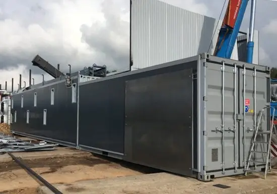 Industrial biomass and wood chip dryer installation with conveyors and pipework – Green Energy Systems